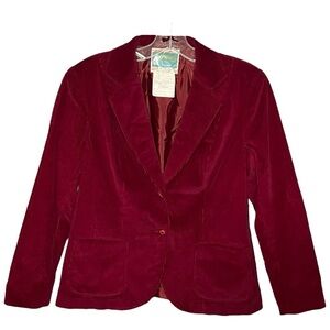 Galliano Vintage Corduroy Blazer Large Deep Red Single-Breasted 2 Button Jacket